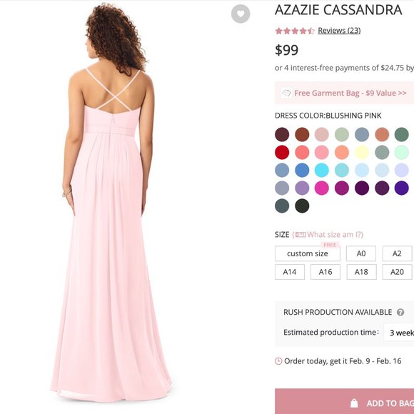 Azazie Cassandra in Blushing Pink - Petite XXS - Picture 4 of 7